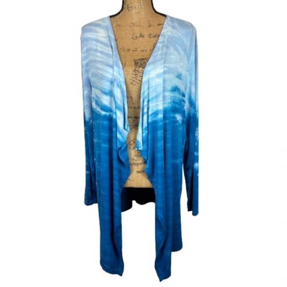 Soft Surroundings Carson Blue Tie Dye‎ Ombre Open Front Cardigan Jersey Size XL